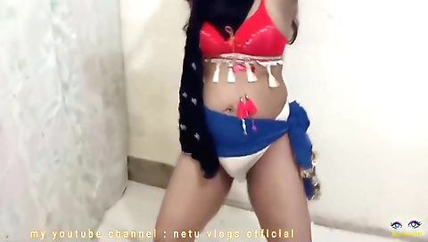 Indian milf dances in her sexy white lingerie in her bedroom
