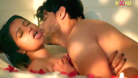Indian girl with big natural breasts rides a dildo