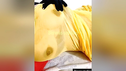 Indian girl with sexy big tits is playing with her body