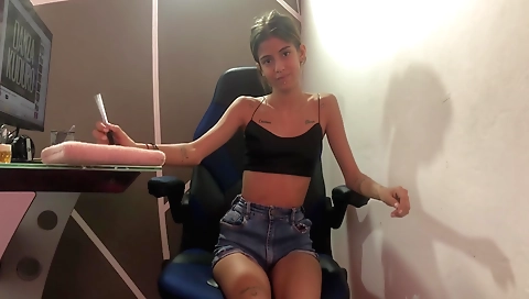 A brunette handjob on a large cock in this porn video
