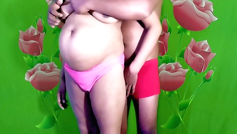 Busty brunette with big boobs is playing with her boyfriend