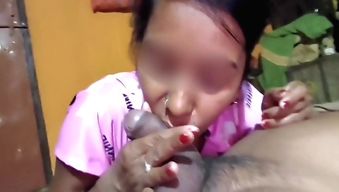 Indian brunette hibachi sucking a young guy in her mouth