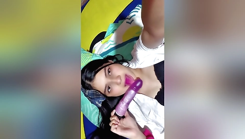 Amateur brunette has a solo masturbation clip with a toy