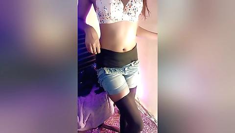 Indian solo sex video with a sexy dress and stockings