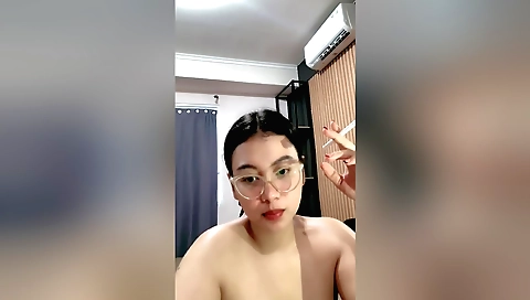 Indian brunette with nice breasts doing masturbation