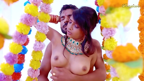 Horny indian milf babe in a white dress in wedding night