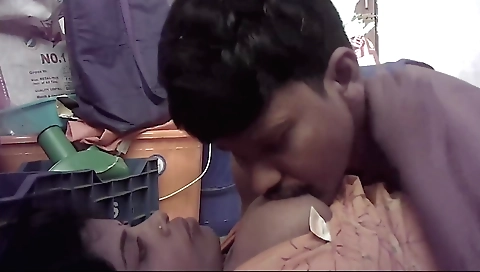 Indian wife big boobs kissing a small piece of her mouth