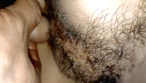 hairy Indian girl with a shaved pussy gets a blowjob