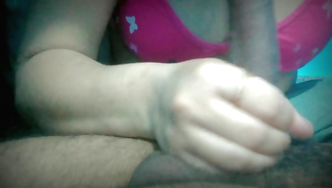 Indian girl with large tits and a shaved pussy handjob