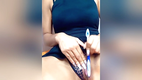 Indian girl enjoys a solo video watching and handjob