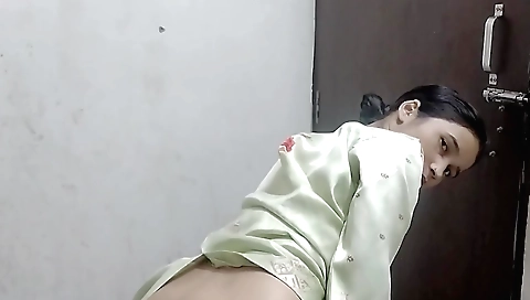 Solo woman with a petite face has a big natural dick
