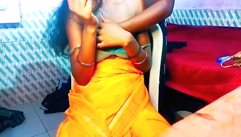 Amateur indian girl with a shaved pussy has her boobs massaged