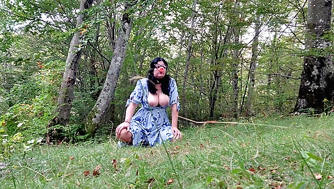 Hot brunette with a small ass gets fucked in the yard